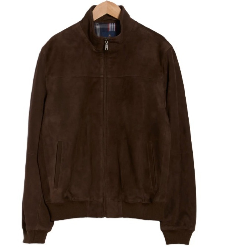 Brooks Brothers Brown Suede Leather Jacket Mens S Full Zip Bomber Pockets NEW